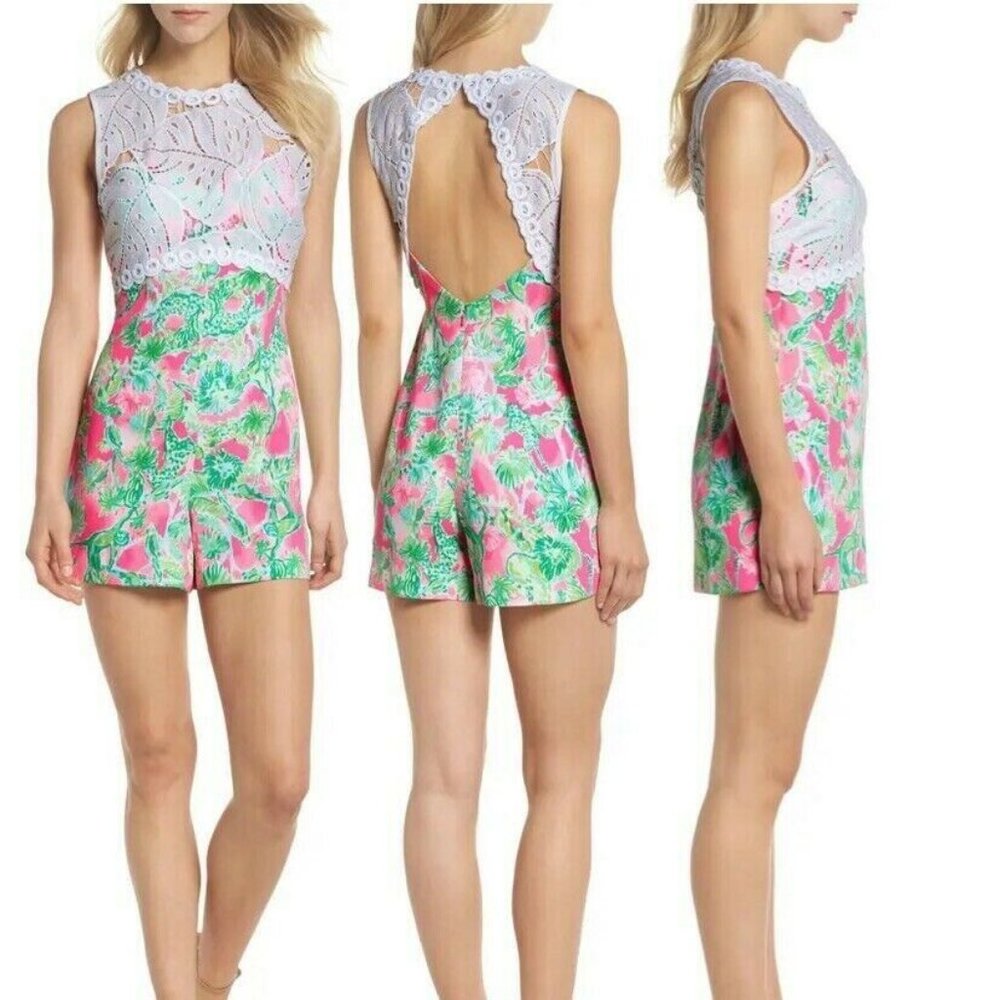 Lilly Pulitzer Sadie Romper Size 4 Raz Berry Catty Shack